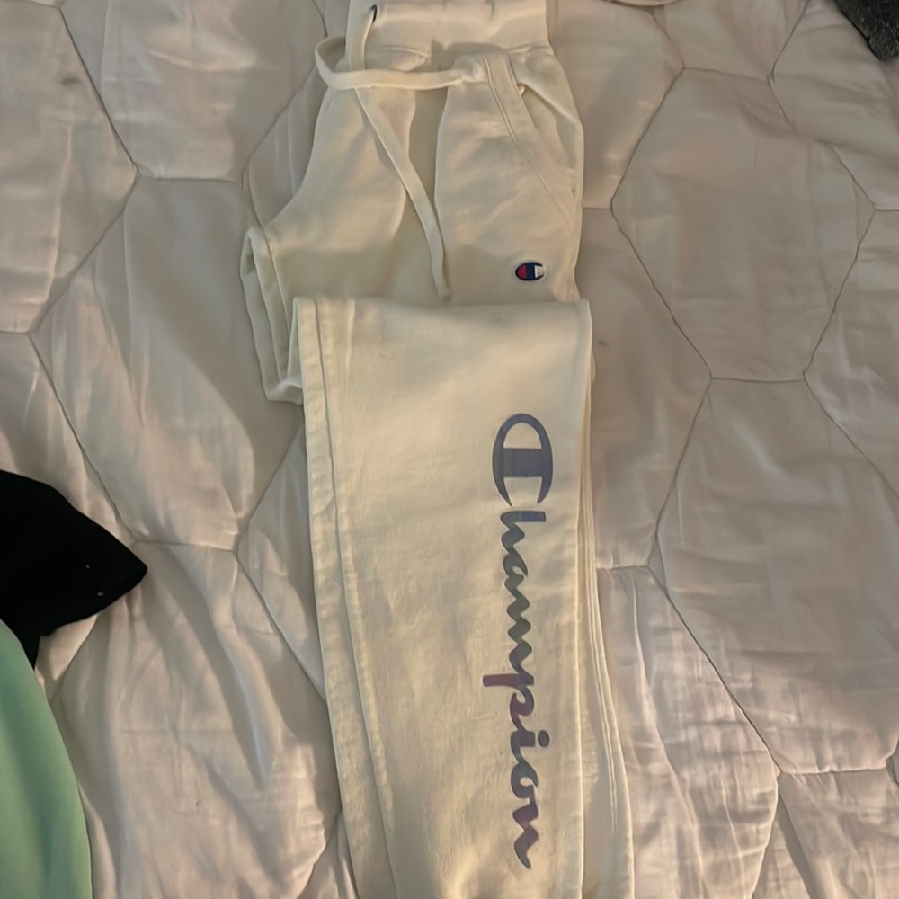 White/tan champion sweatpants